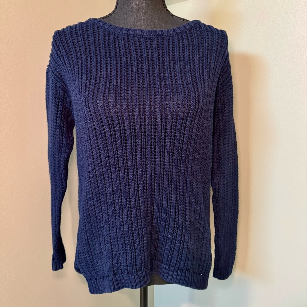 Talbots women’s size Small navy blue open stitch 100% cotton sweater